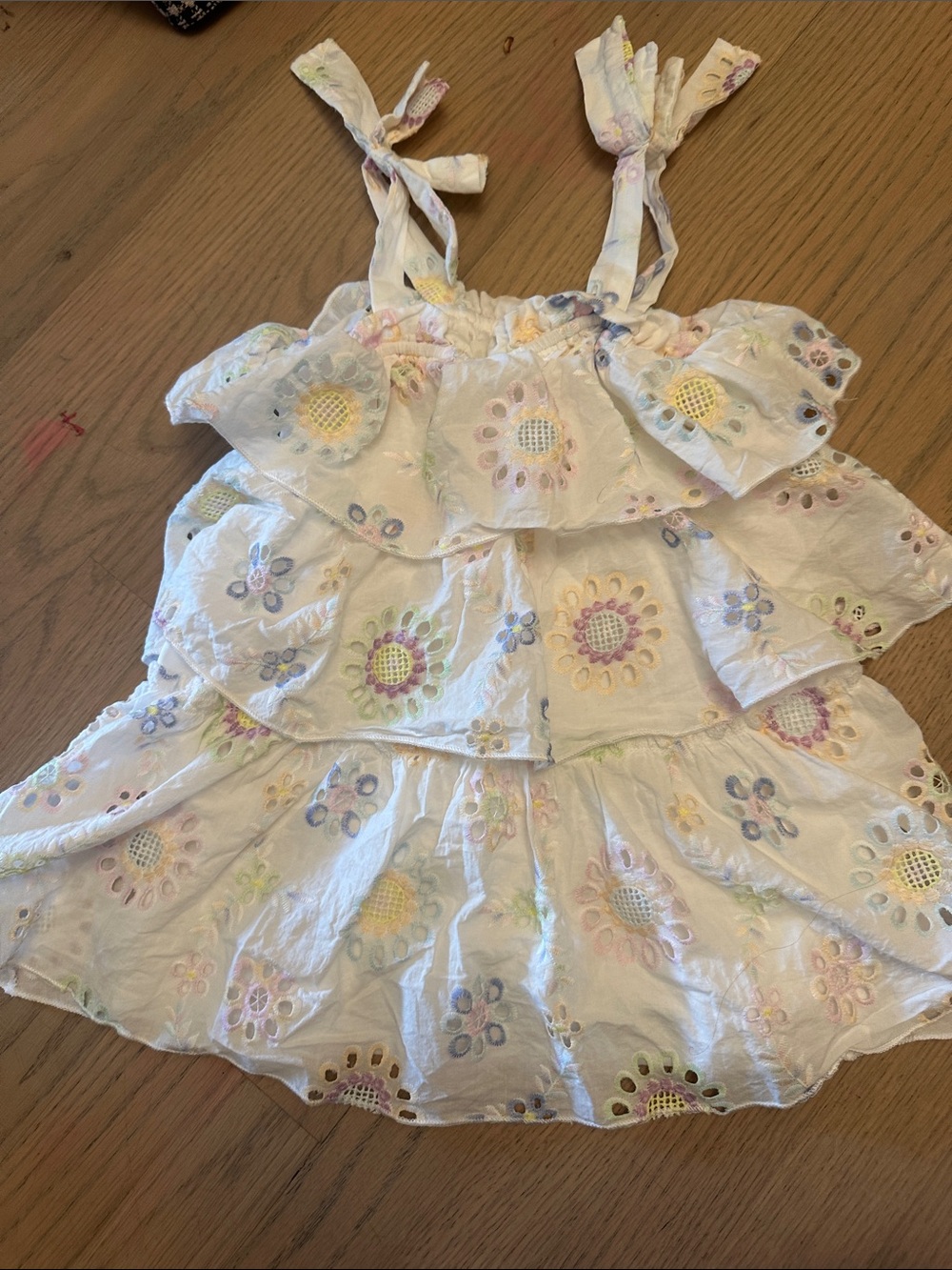 White Embroidered Floral Tiered Tank Dress for Kids